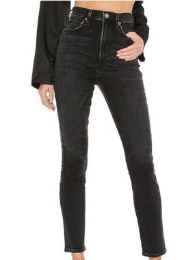 Agolde Black Pinch Waist Skinny Jeans, 31, Black Wash